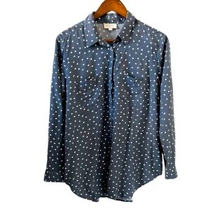 LOFT NEW Polka Dot Button Front Long Sleeve Shirt Size LP